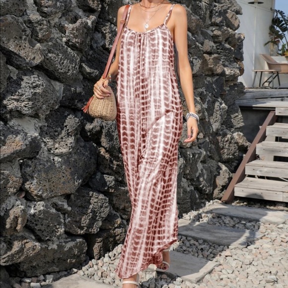 Boho Tie Dye Wide Leg Pants Pocket Jumpsuit - Picture 5 of 11